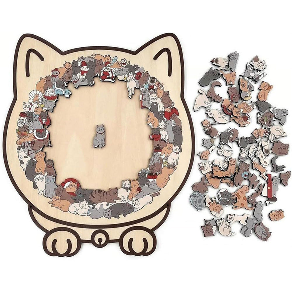 135 Pieces Colored Cat Shaped Wooden Jigsaw Puzzle With Stand For Cat Lovers