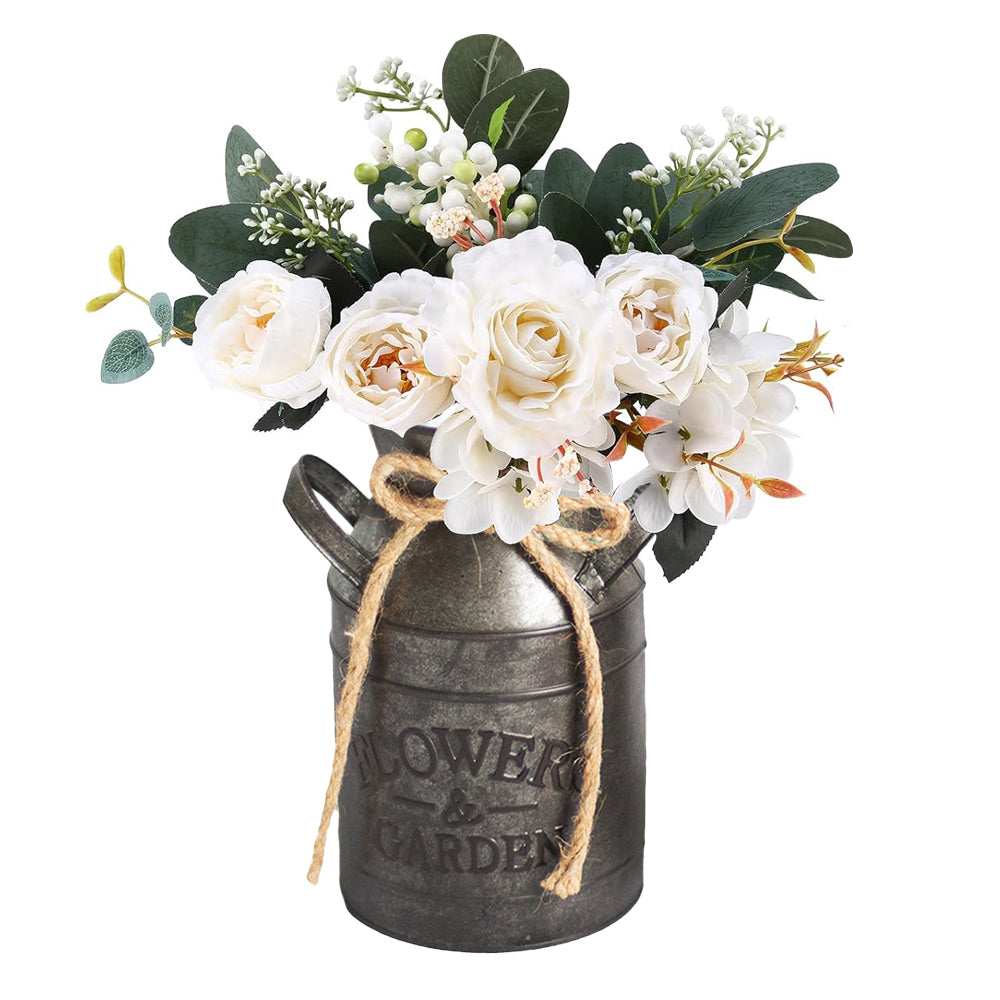 Vintage Metal Bucket Iron Decorative Flower Vase with Words