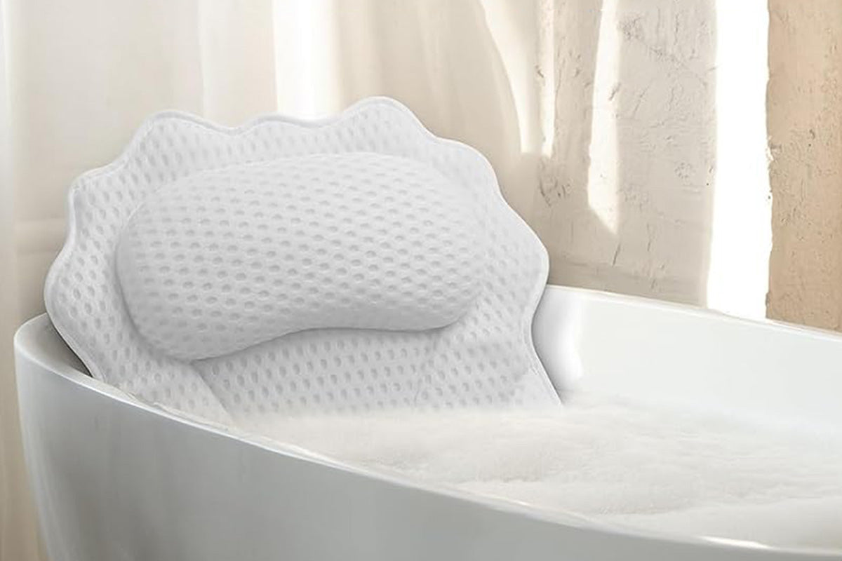 Bath Pillow with Headrest and 6 Suction Cups for Tub Support and Relaxation
