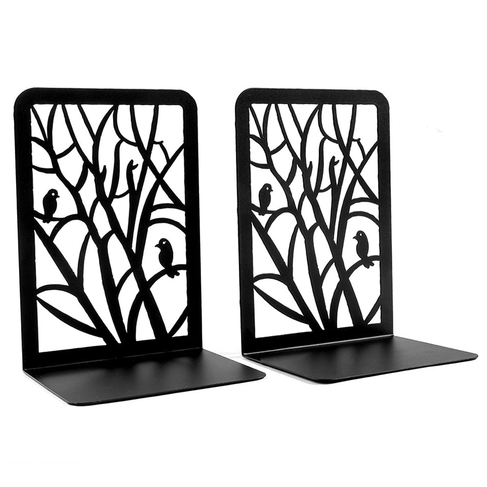 2Pcs Metal Decorative Bookends-Black