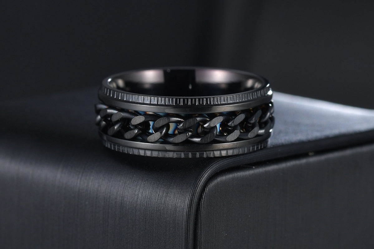 Fidget Rings Anxiety Spinner Rings Stainless Steel Chain Rings-Black