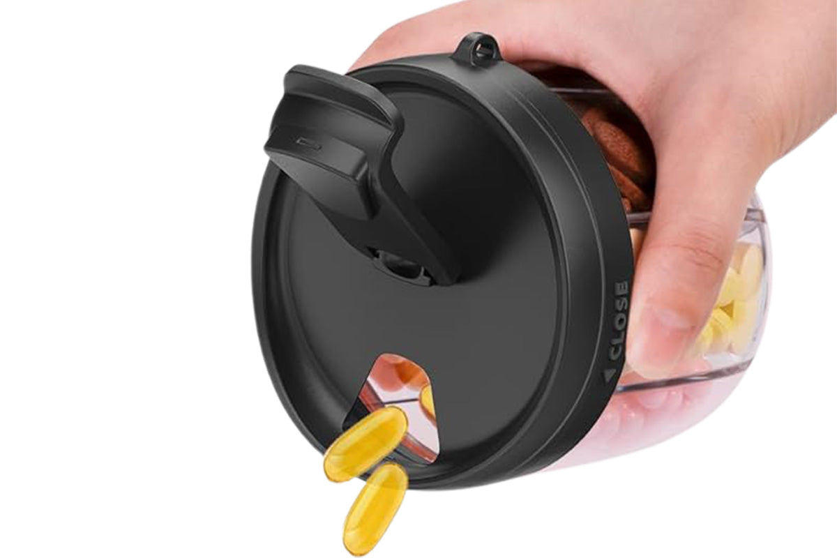 7 Compartments Pill Organizer Bottle with Handle and Rotating Lid for Travel Use