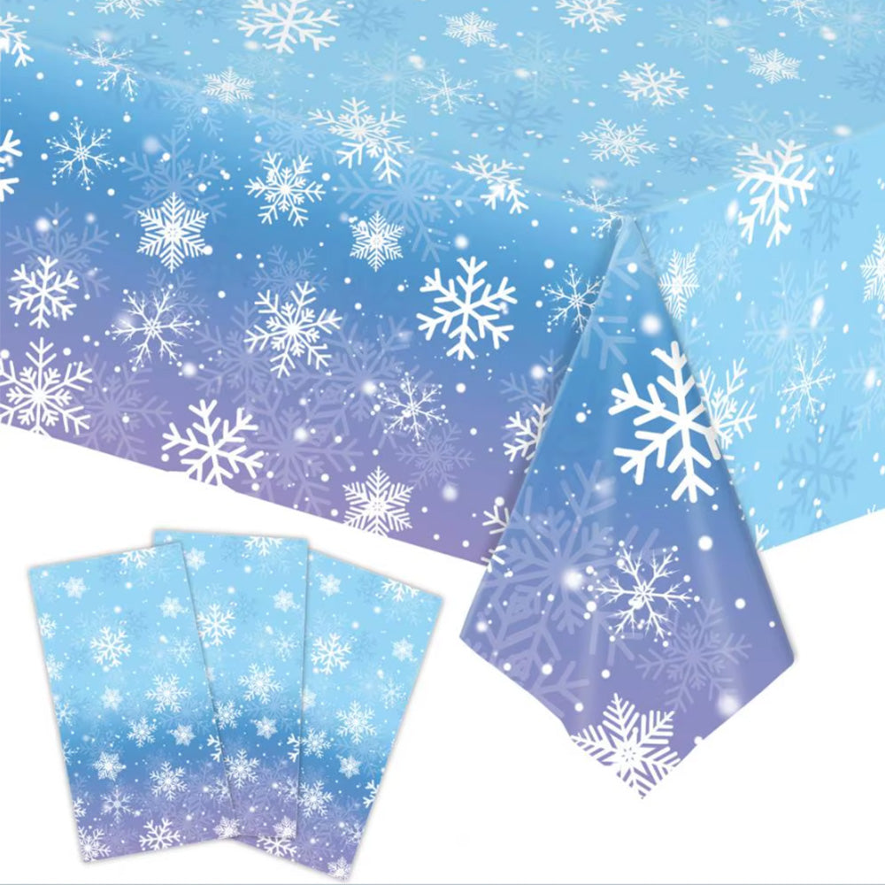 3Pcs Christmas Snowflake Tablecloth Winter Wonderland Table Cover