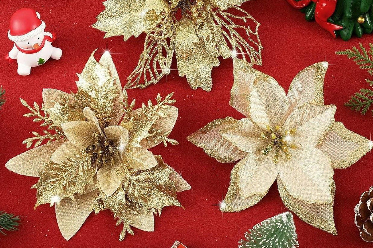 24Pcs Artificial Flowers Christmas Tree Decorations for Wreath Fireplace Stairs