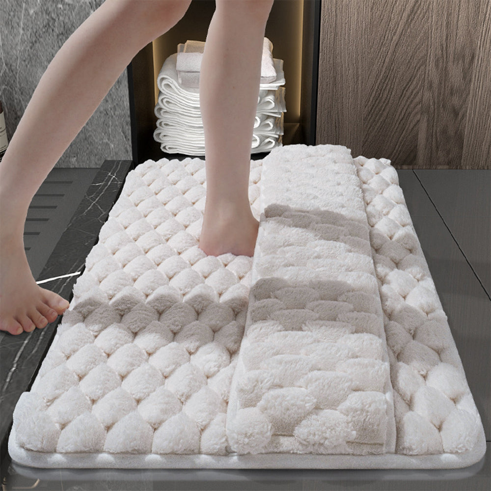 Memory Foam Bathroom Mat Wipe-Off Sole Mat Plush Absorbent Shower Mat-Beige