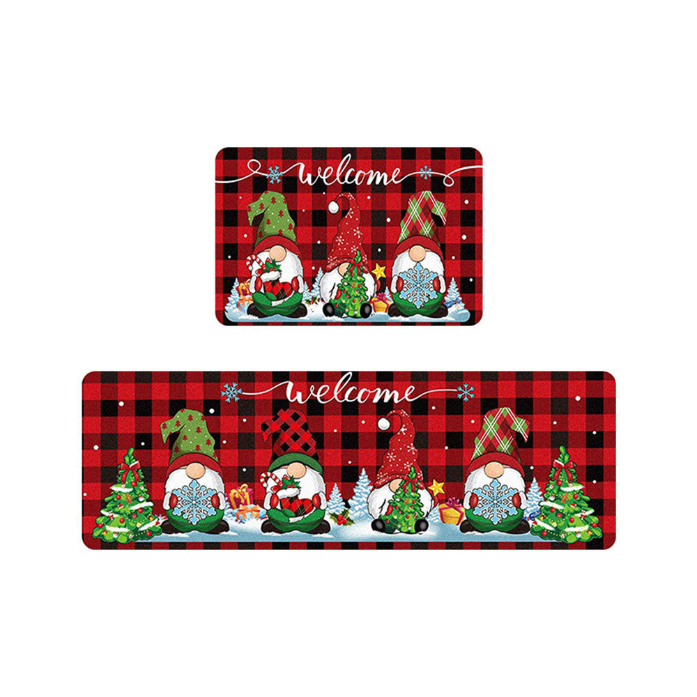2Pcs Christmas Kitchen Door Mat Anti-Oil Floor Rug Non-Slip Mat for Bathroom Home