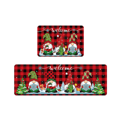 2Pcs Christmas Kitchen Door Mat Anti-Oil Floor Rug Non-Slip Mat for Bathroom Home