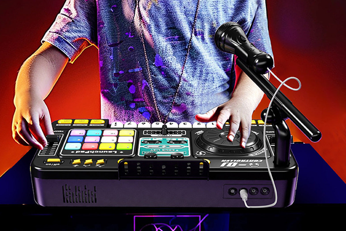 DJ Mixer Controller Musical Toy with Mic and LED Lights Piano Keys