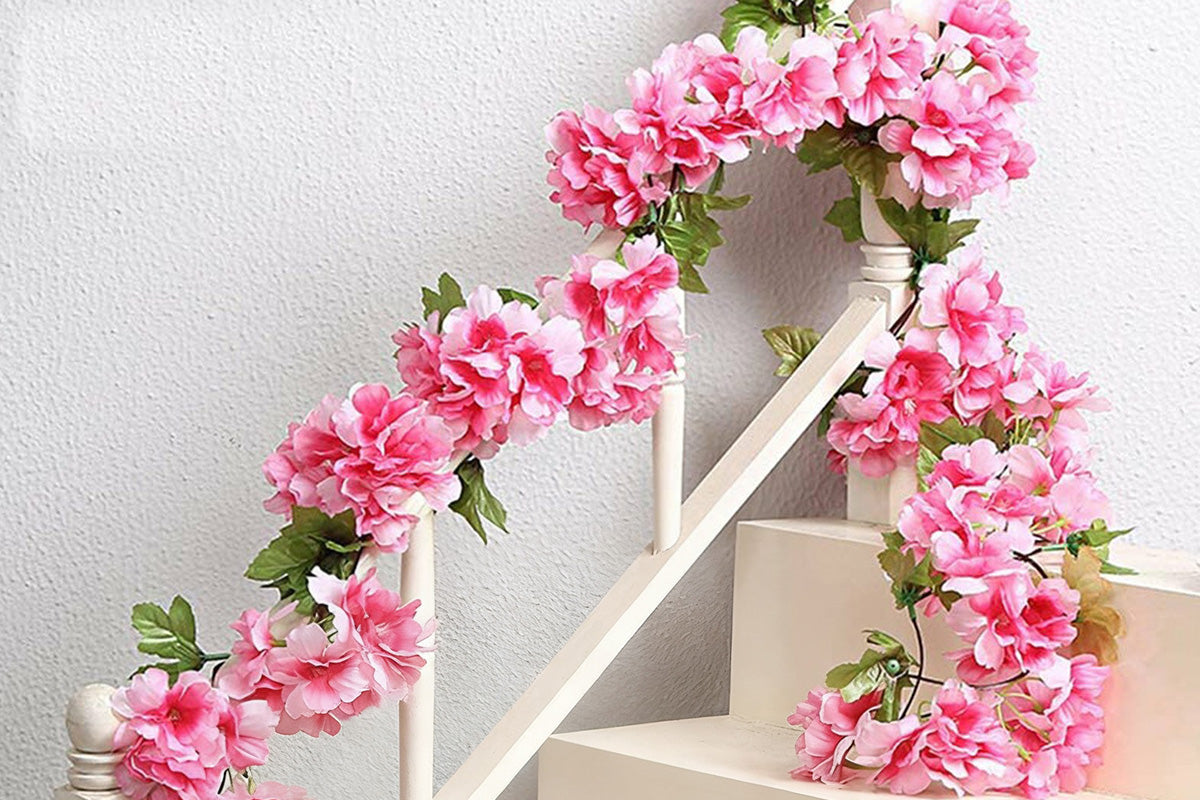 4Pcs Sakura Vine Artificial Silk Hanging Garland 2.3 m for Wedding and Home Decoration