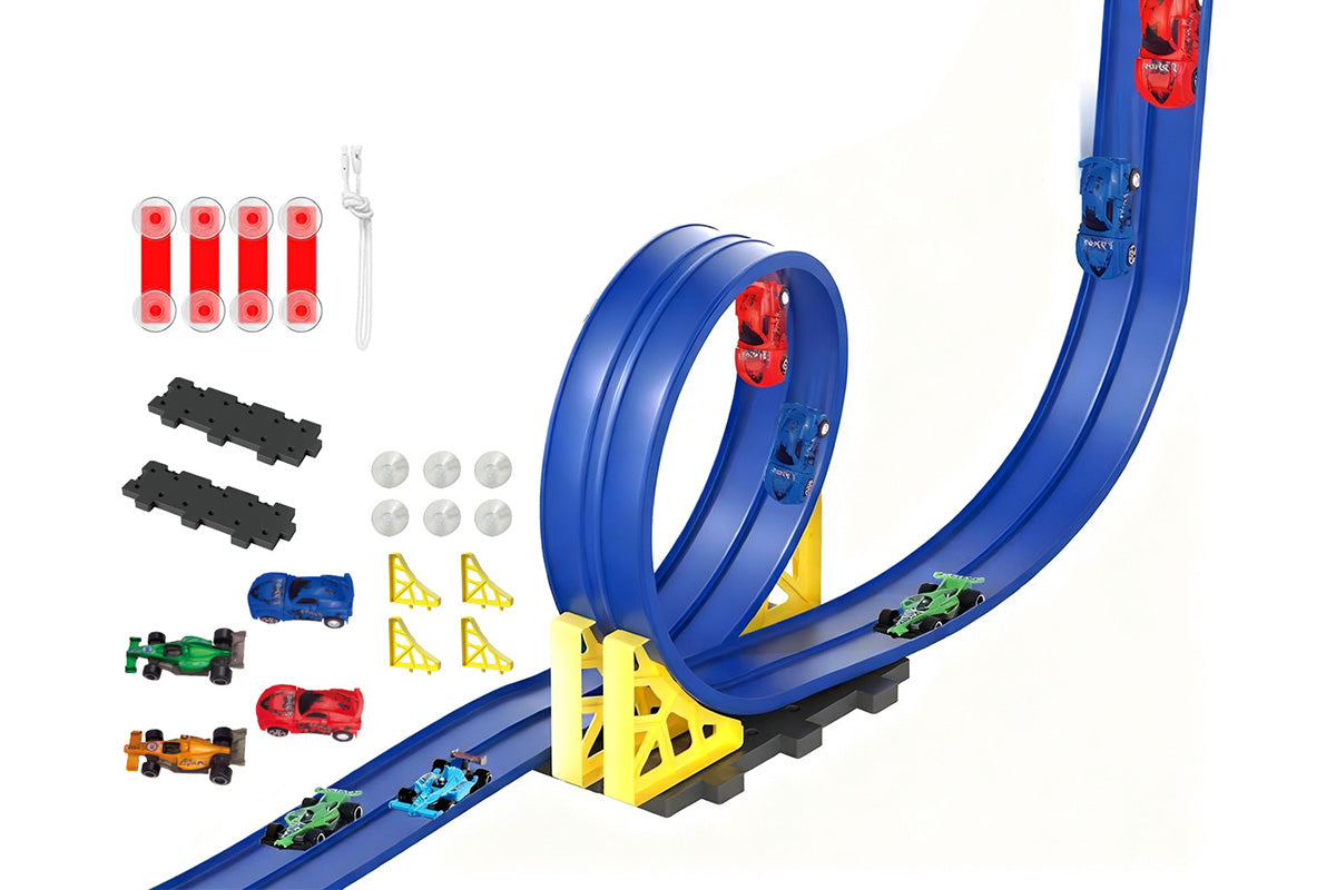 Flexible Race Track Toy Set DIY Bendable Ramp with Suction Cups Roll-Up Car Track 4m