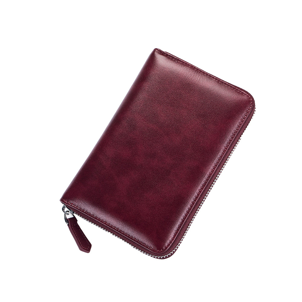 Travel Wallet Genuine Leather Card Holder Wallet with Zipper