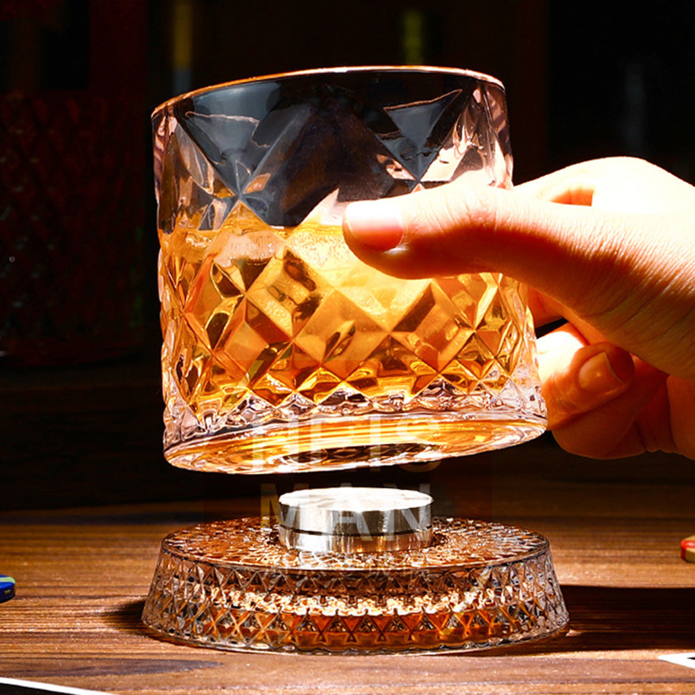 Spinning Rotating Whiskey Glass 270ml Transparent Glass for Home Bar