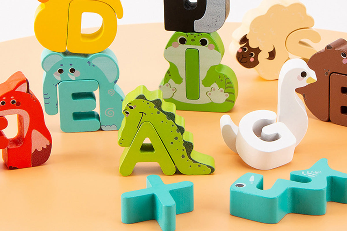 Wooden Alphabet Animal Puzzles Matching Game Educational Toys