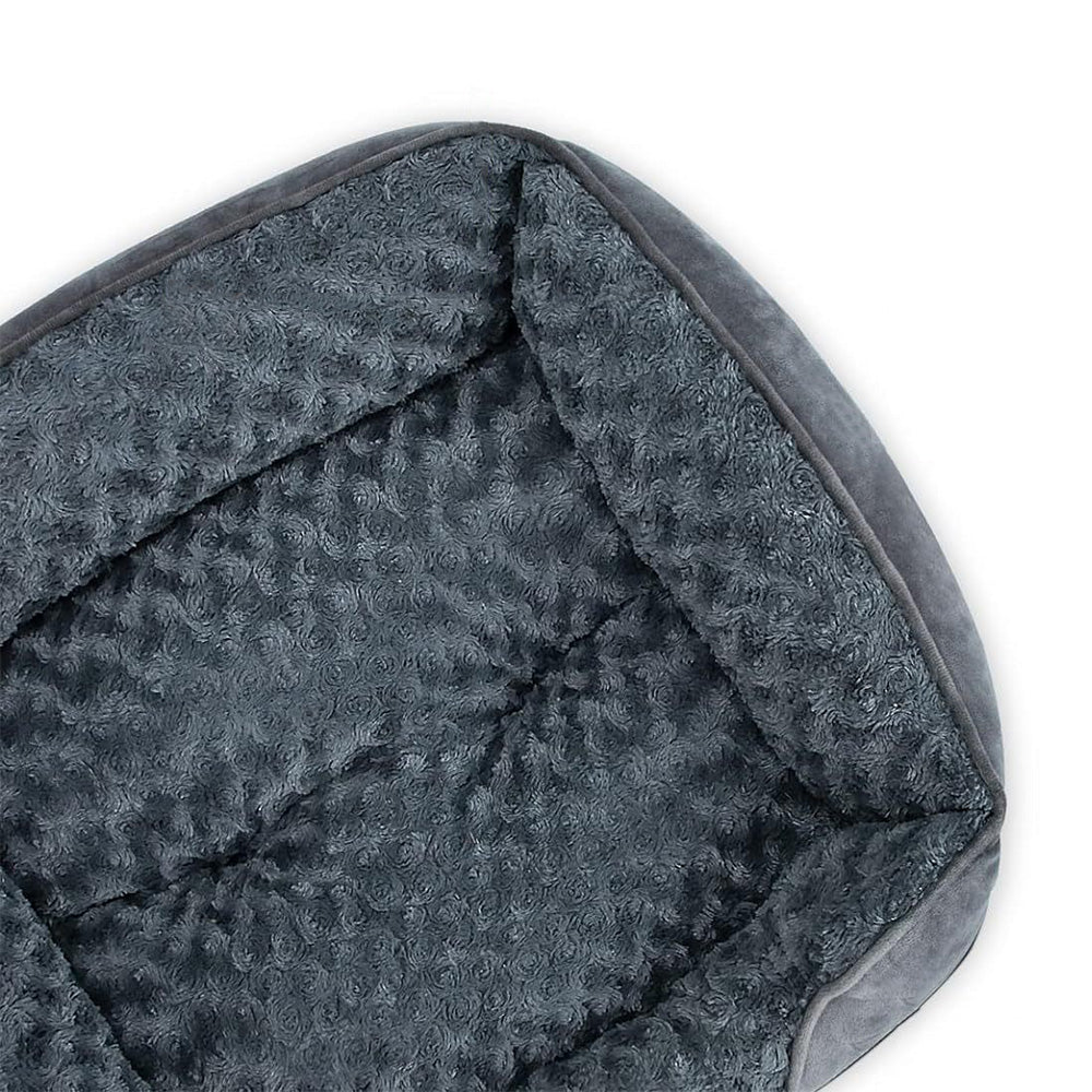 Soft Plush Pet Bed with Raised Sides Calming Nest-Grey
