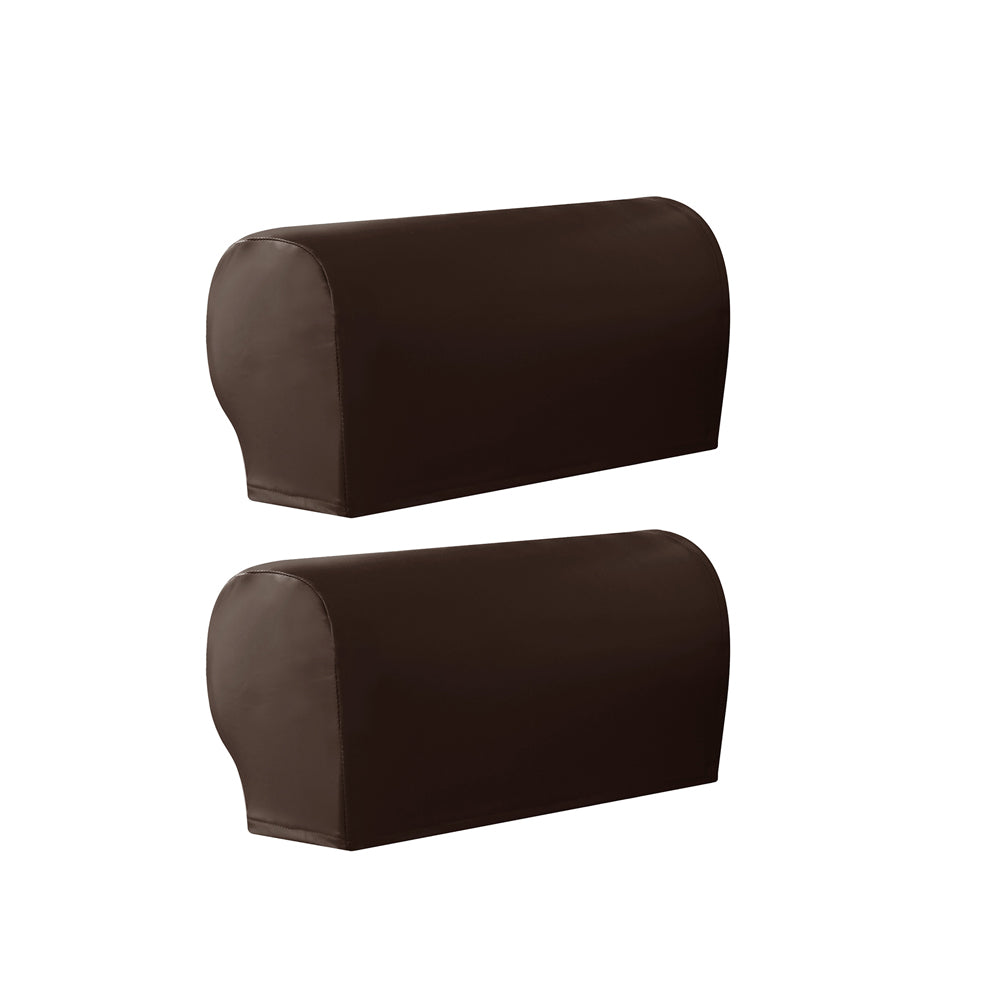 2Pcs PU Leather Dark Brown Stretch Armrest Covers