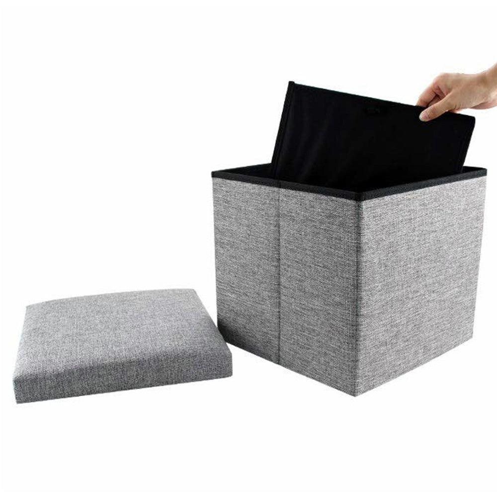 Foldable Storage Ottoman Shoe Bench with Thick Foam Lid-Grey