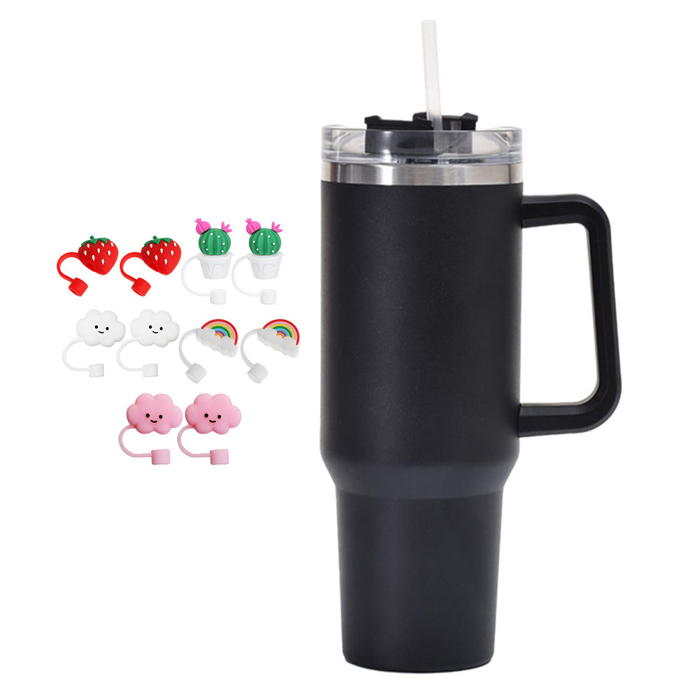 40oz Stainless Steel Water Tumbler with 10Pcs Cute Silicone Straw Caps For Stanley  Cup