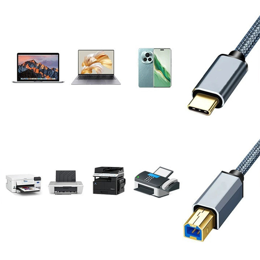 USB 2.0 Printer Cable Type C to USB 2.0 and USB to USB 2.0 1.5m Braided Cord for Scanner