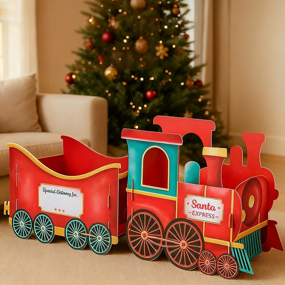 Santa Gift Train Christmas Cardboard Gift Box Present Holder Home Decoration