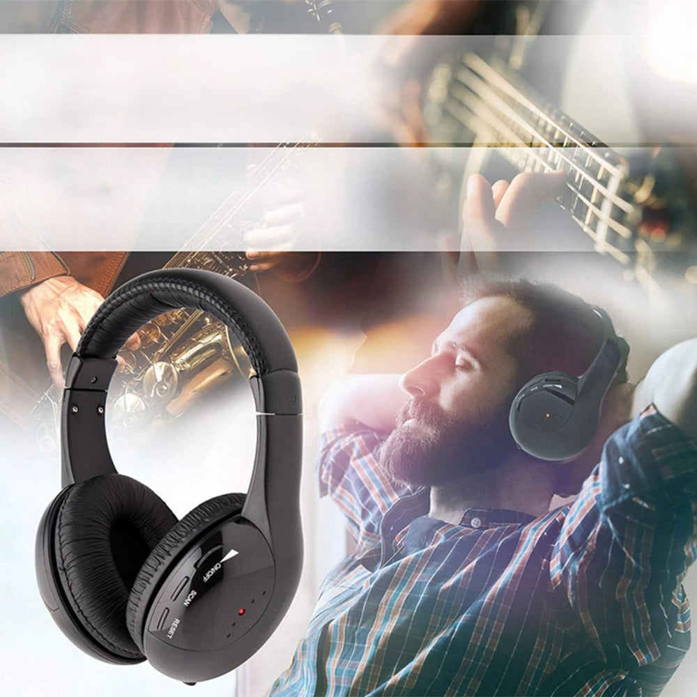 2Pcs 5 in 1 Wireless Headphones Rechargeable PC TV Radio Home Headset with Mic