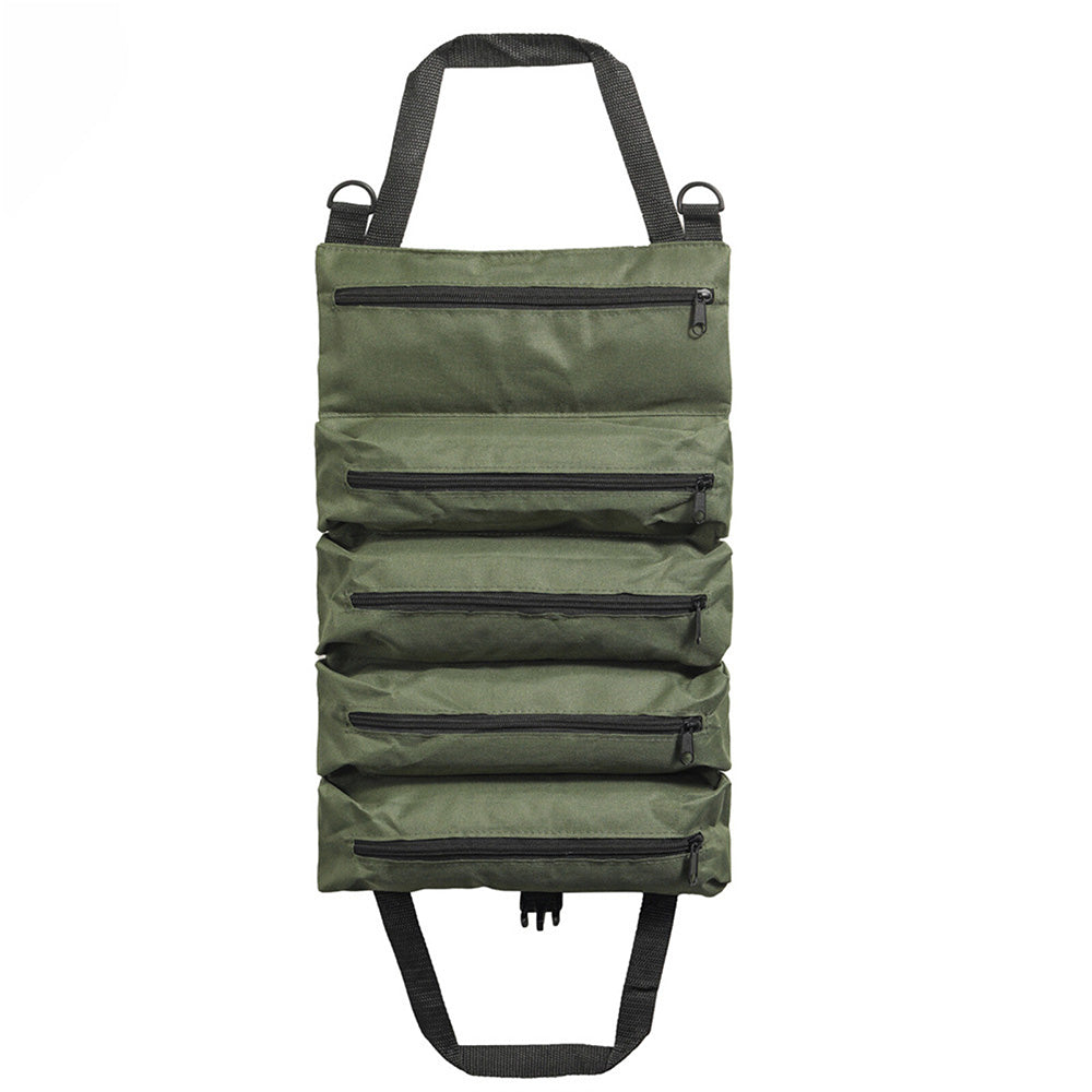 Roll Up Tool Bag Wrench Pouch Oxford Canvas Tool Organizer with 5 Zippered Pockets