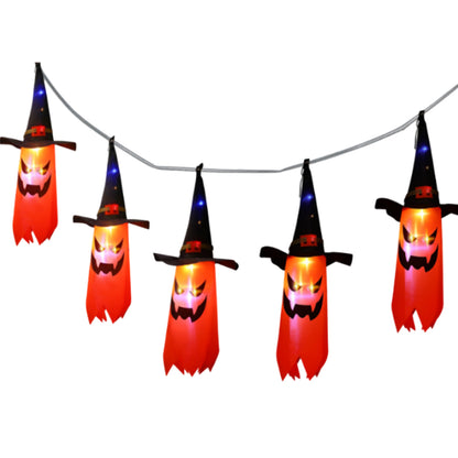 Halloween Led Flashing String Light Hanging Ghost Pumpkin Hat Lamp Prop Halloween Decor