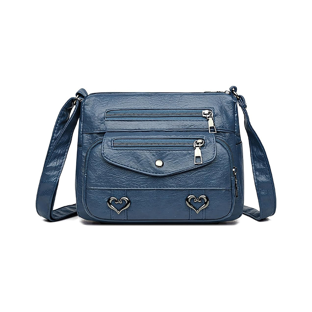 Retro Multi Pockets Crossbody Bag PU Leather Crossbody Shoulder Bag for Women
