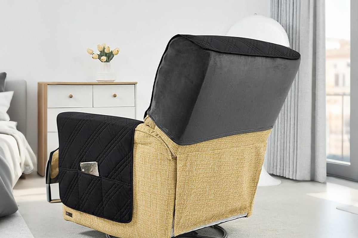Water Resistant Quilted Recliner Chair Cover Anti-Slip Recliner Sofa Protector with Storage Pockets