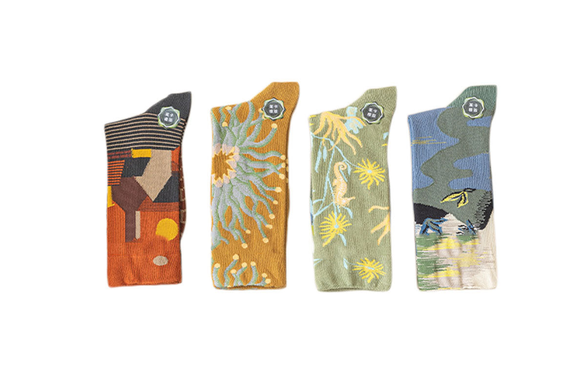 4 Pairs Women Novelty Crew Socks