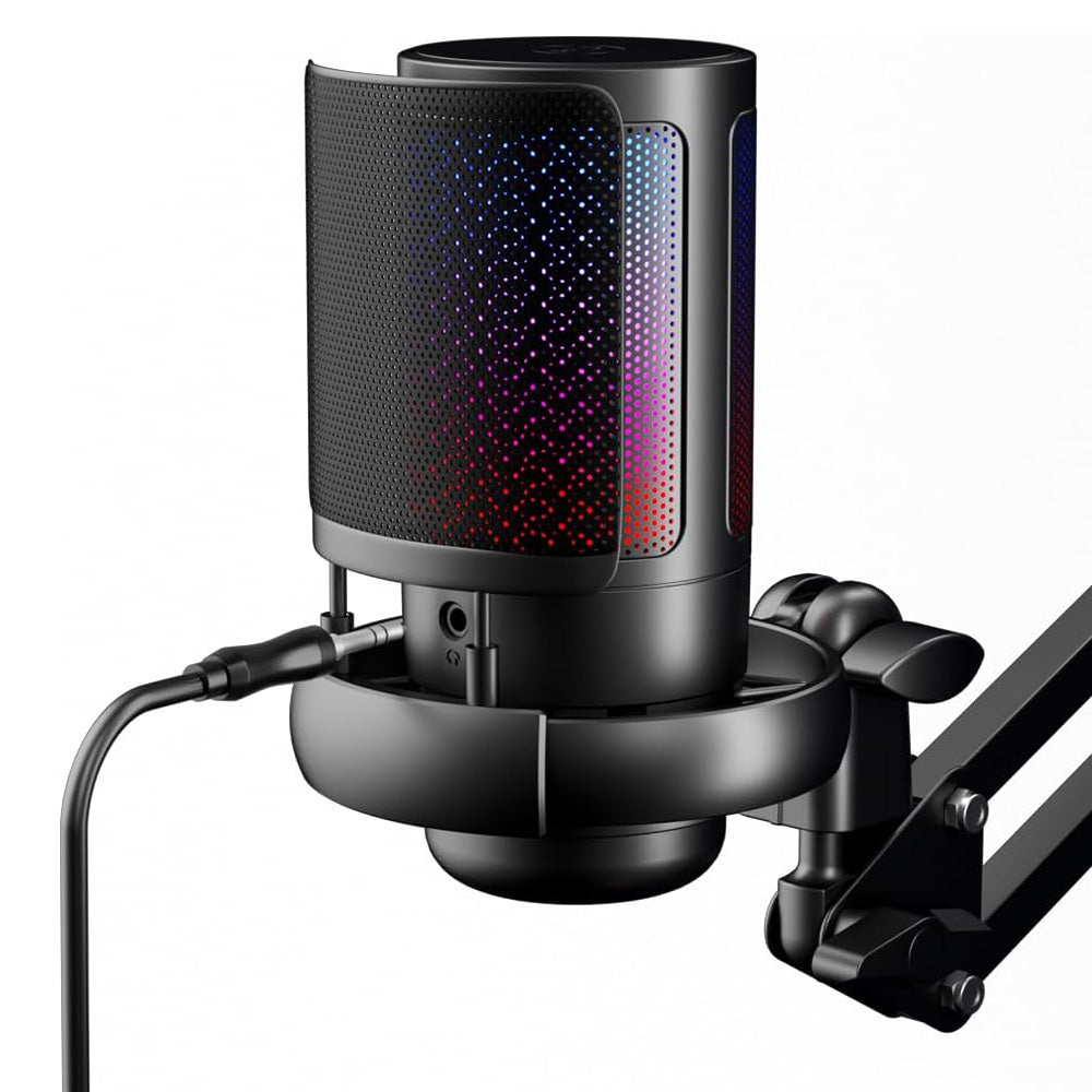 USB Gaming Microphone Kit for PC Gain Control with Pop Filter Boom Stand