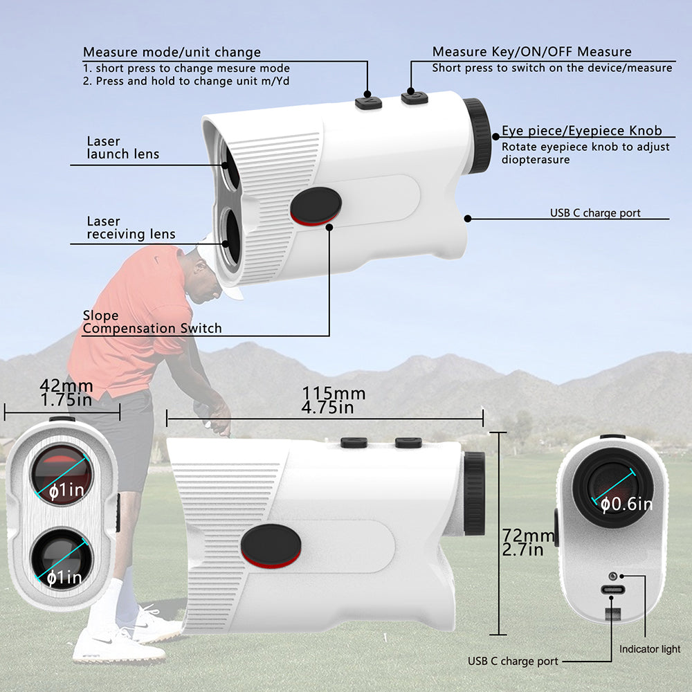 1200Yard Magnetic Golf Rangefinder with Slope Compensation Flag Lock Vibration