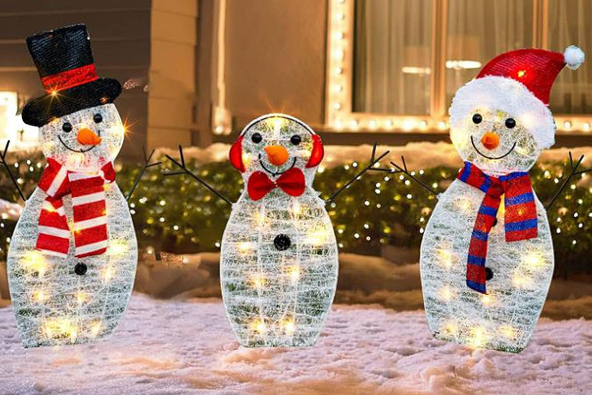 Snowman Yard Stakes Acrylic Outdoor 3-Piece  Christmas Decoration