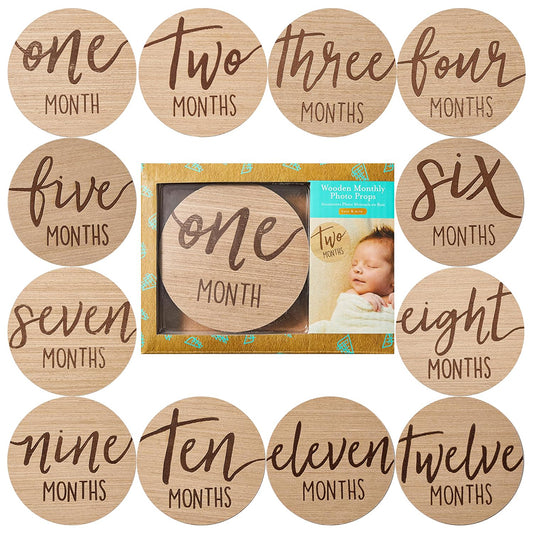 12Pcs 10CM Wooden Milestone Cards For Kids Announcement and Milestone