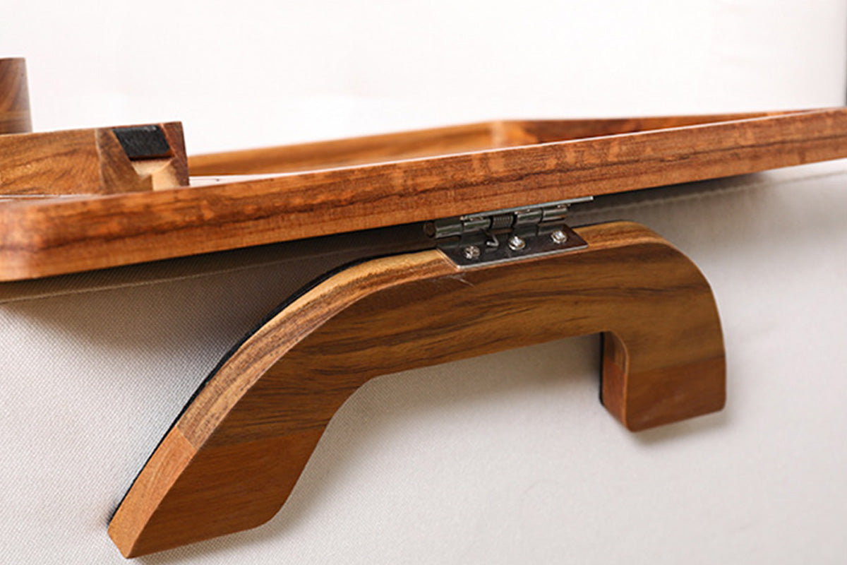 3-in-1 Wooden Sofa Arm Tray with Rotating Phone Holder and Cup Slot