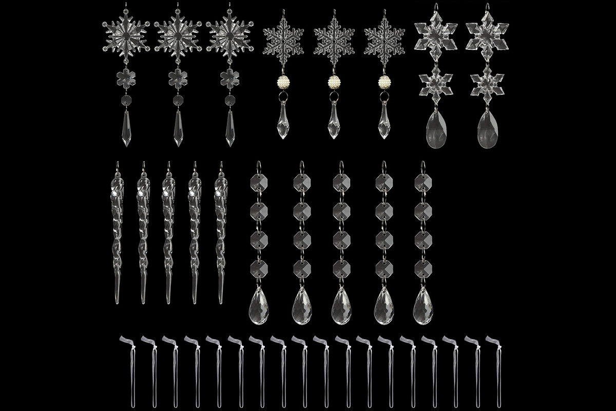 18Pcs Hanging Acrylic Christmas Snowflake Icicle Drop Ornaments for Xmas Tree