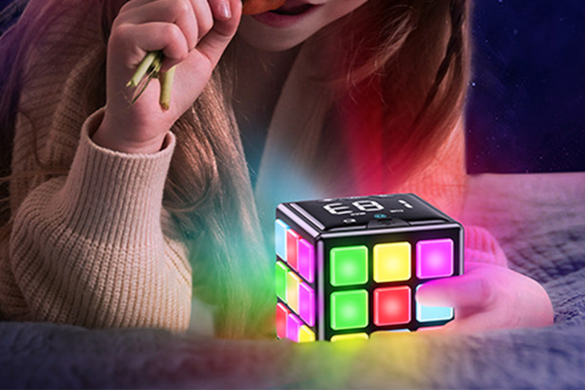 Rechargeable Game Handheld Cube 15 Fun Brain and Memory Games with Score Screen for Teens