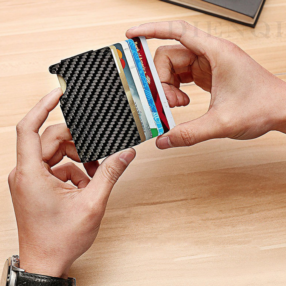 RFID Blocking Carbon Fiber Card Holder Slim Wallet for Men with Anti-Theft Protection