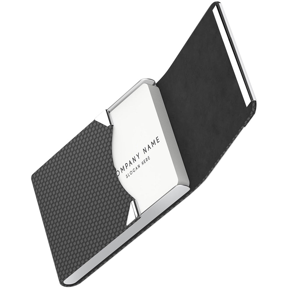 Business Card Holder Slim PU Leather Stainless Steel Name Card Case