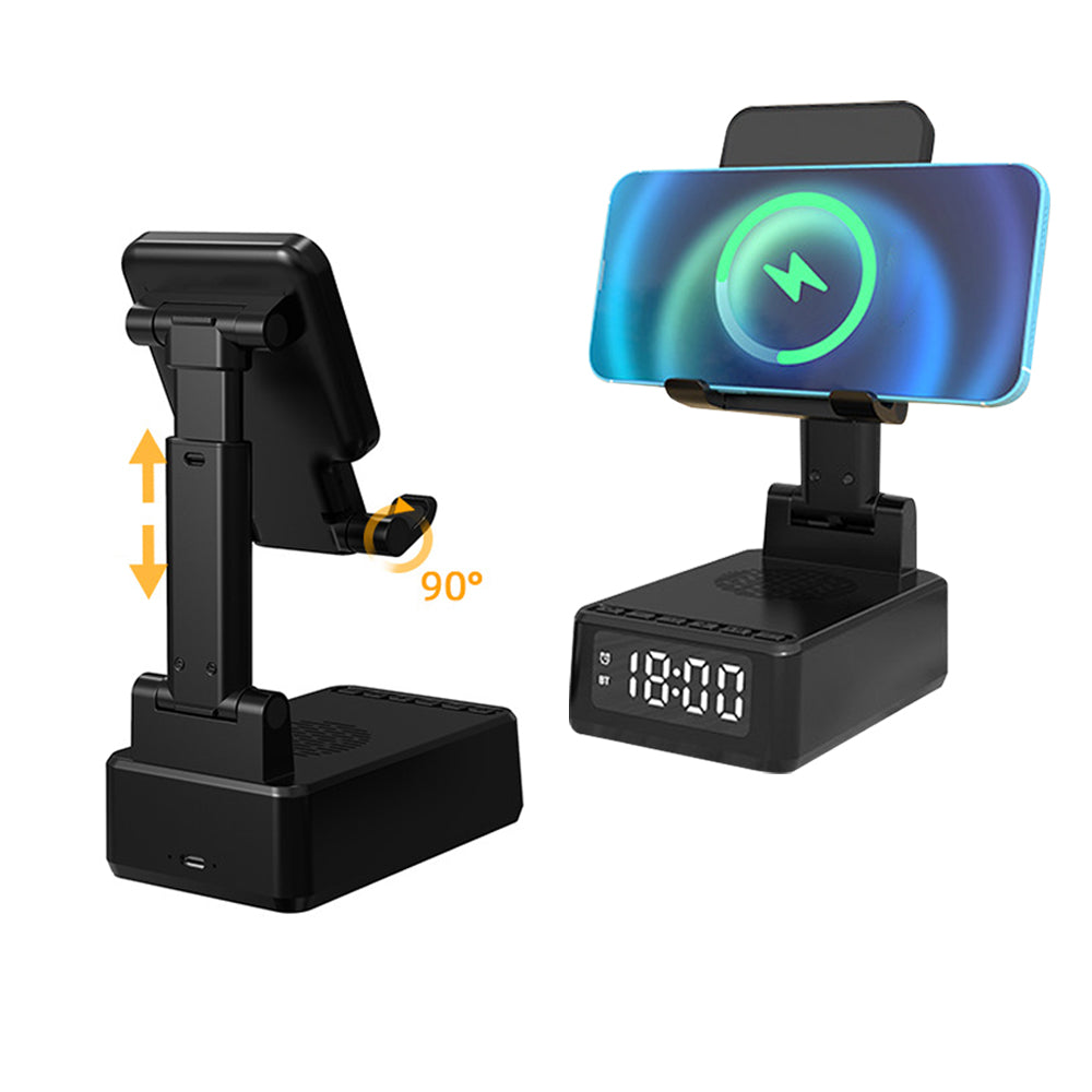 4-in-1 USB Plug Wireless Phone Charger with Bluetooth Speaker and Alarm Clock