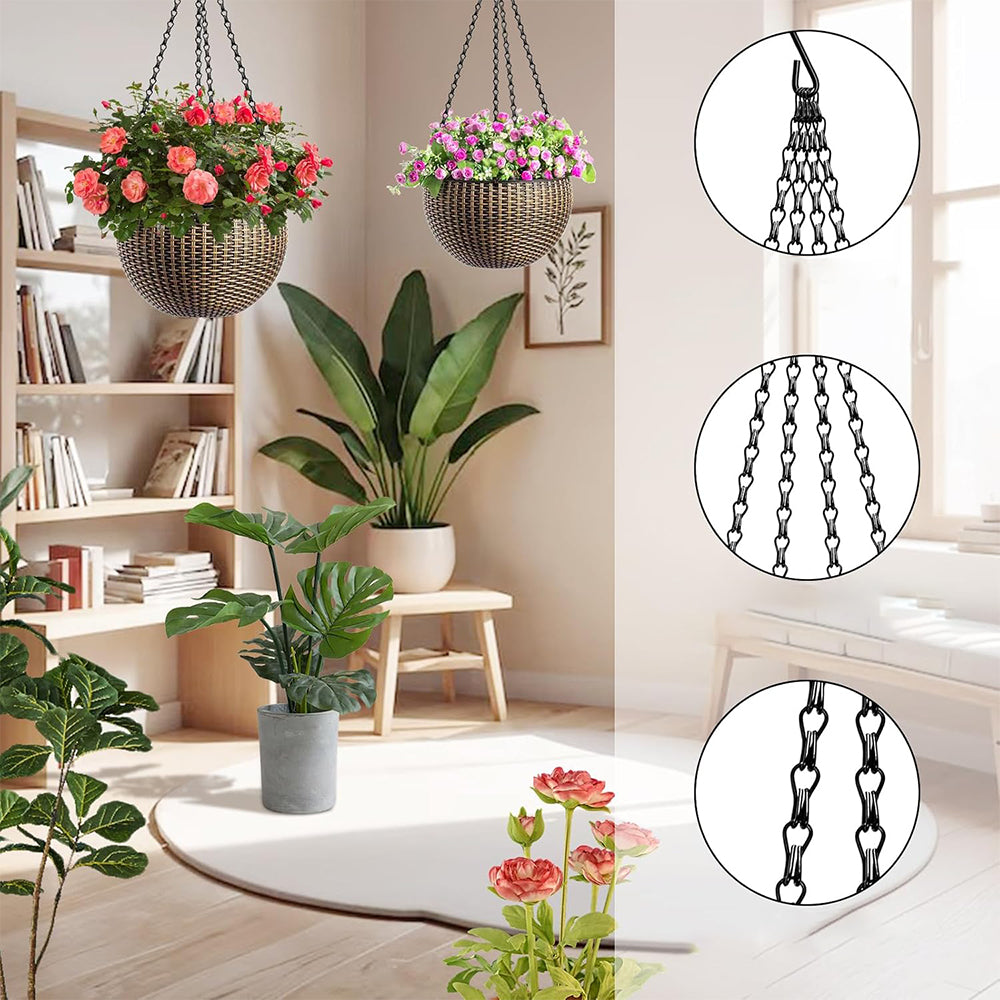 4 Pack 58cm Hanging Basket Chain with Hooks Black Metal Planter Flower Pot Chain