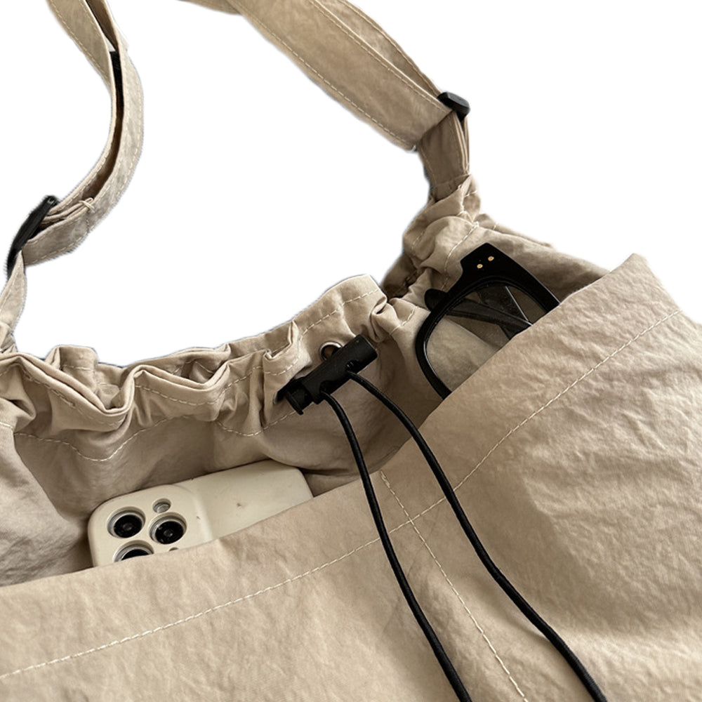Nylon Crossbody Shoulder Tote Bag Large Capacity Drawstring Bucket Bag