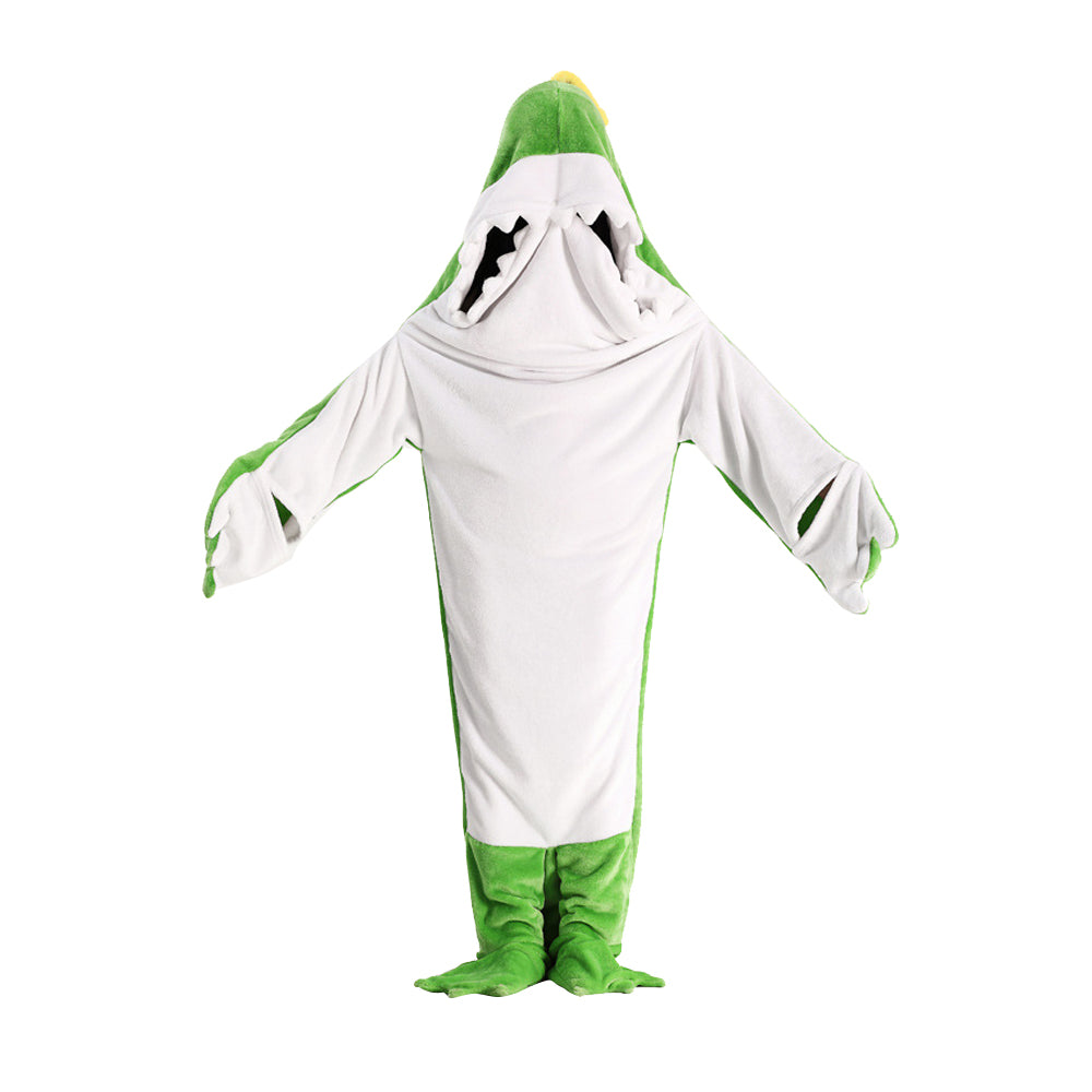 2Pcs Cartoon Dinosaur Adult Wearable Flannel Hoodie Sleep Blanket