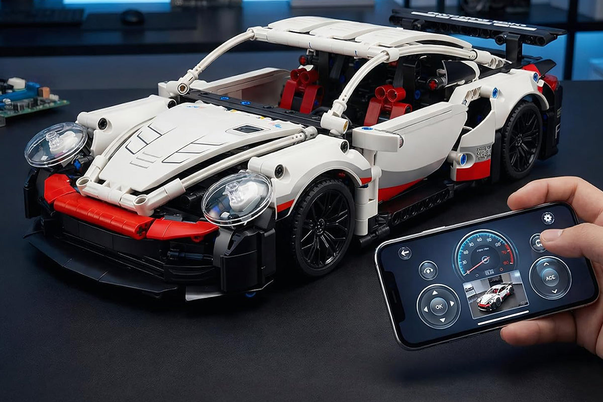 Motorized Building Blocks Car Remote and APP Dual Control RC Toy Car with LED Lights