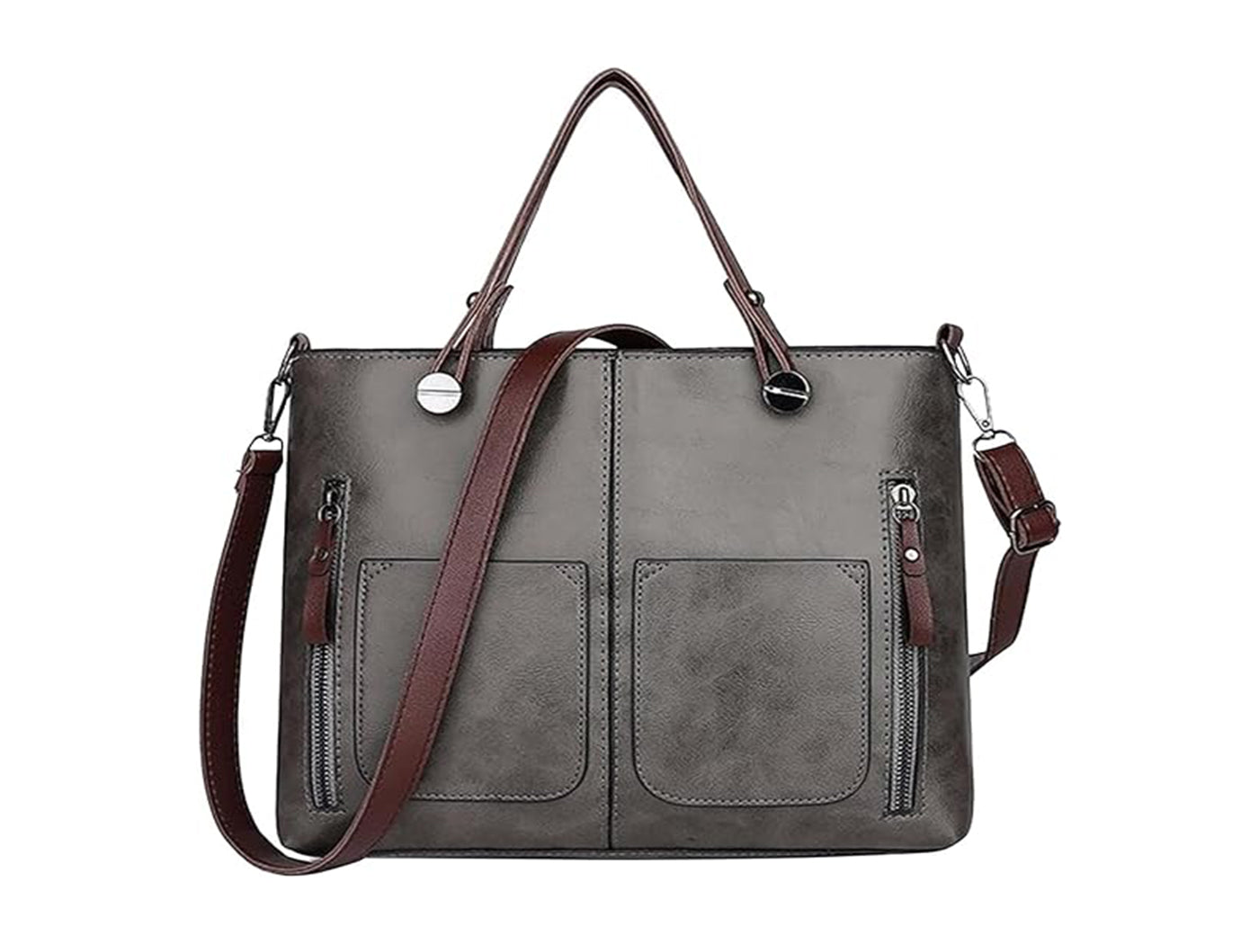 Vintage Leather-Look Tote Handbag Crossbody Briefcase
