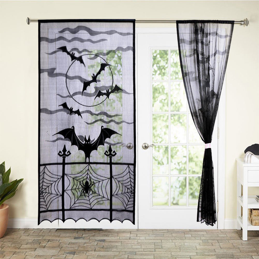 Large Halloween Door Curtain for Doors Windows Walls Bat Spider Web Door Cover for Holiday Party Decoration