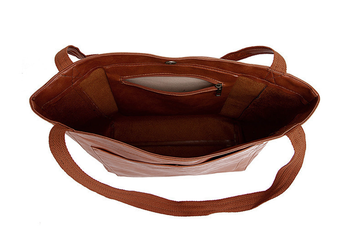 Vintage PU Leather Tote Bag Casual Shoulder Handbag