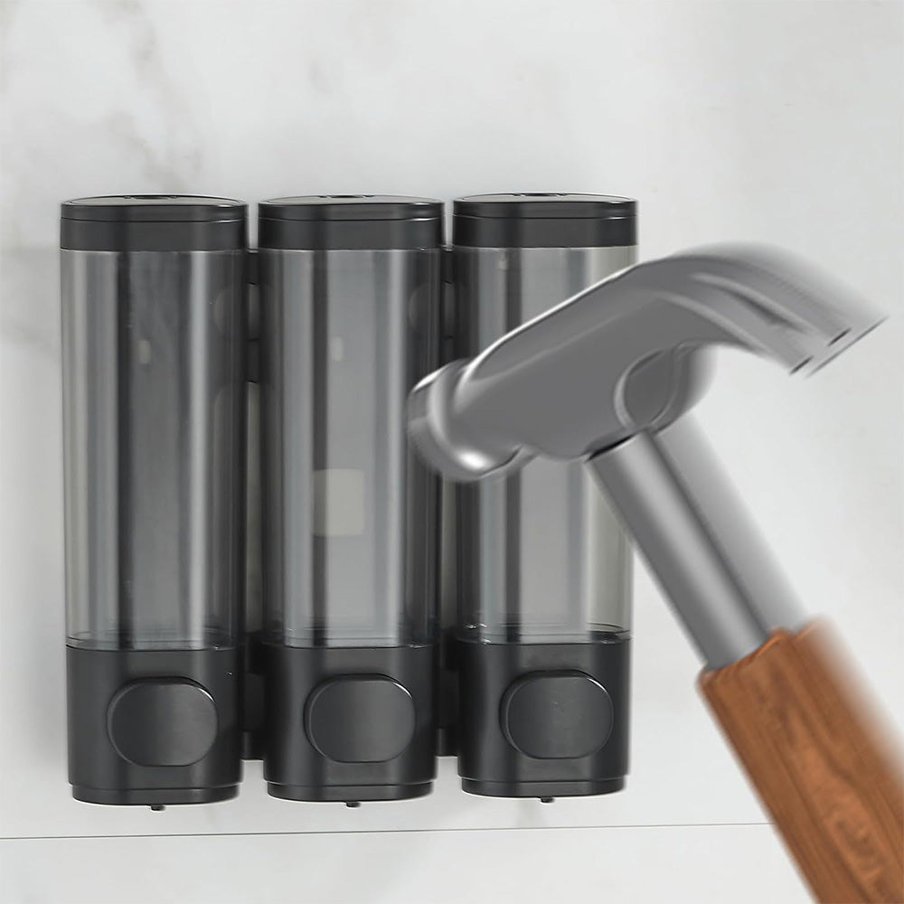 No-Drill Wall-Mounted Triple Soap Dispenser for Bathroom Shampoo Conditioner & Body Wash