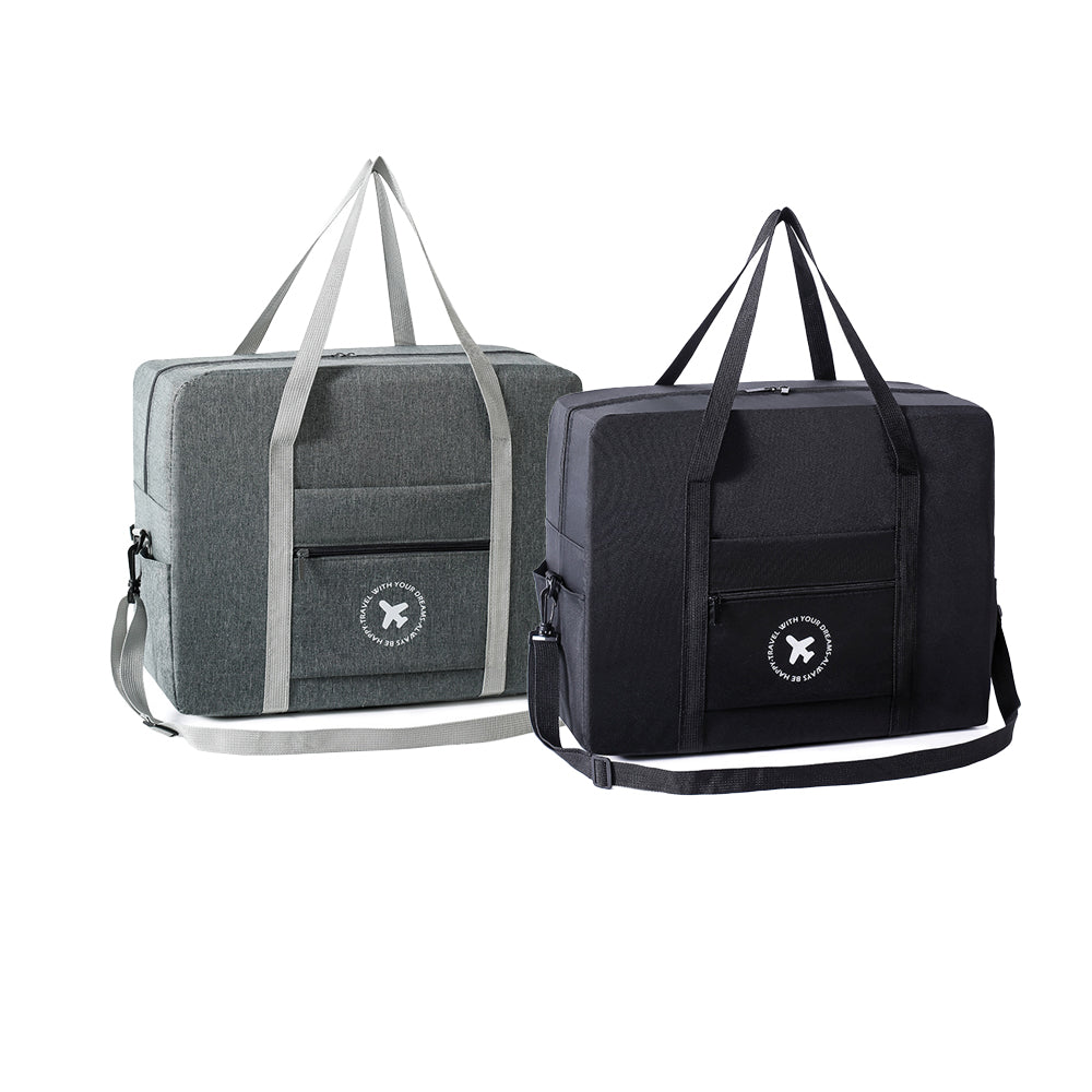 2Pcs Large Capacity Foldable Travel Tote Bag-Black, Grey