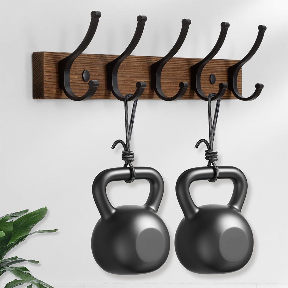 2X Wall Mounted Wooden Coat and Hat Rack 42 cm Rustic Style for Entryway Bedroom