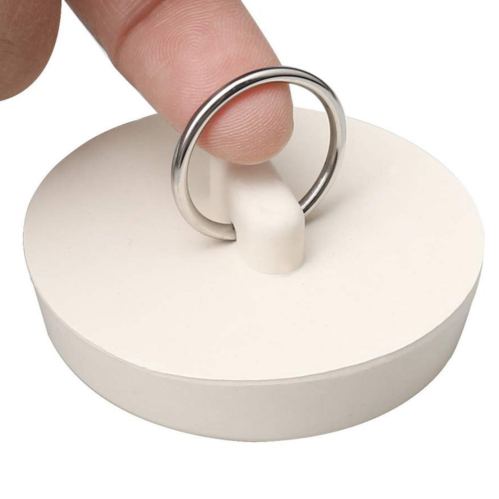 4 Universal Plastic Sink Stoppers with Metal Pull Rings for Basins and Bathtubs